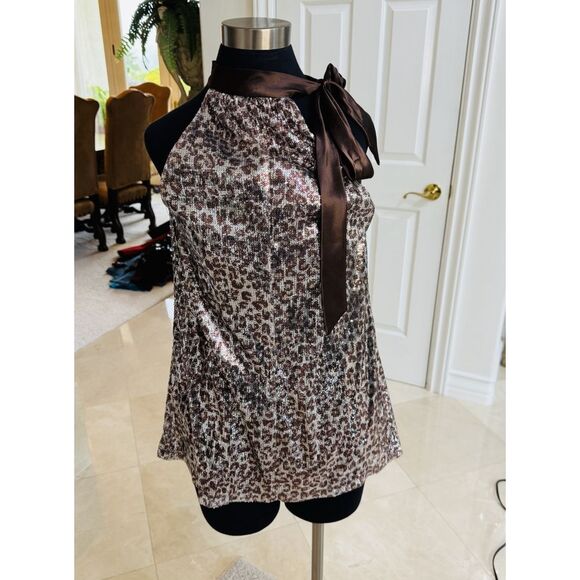NWT Candies Top Womens M‎ Animal Print Sequin Halter Top | Tie Neck | Clubwear - Picture 1 of 11